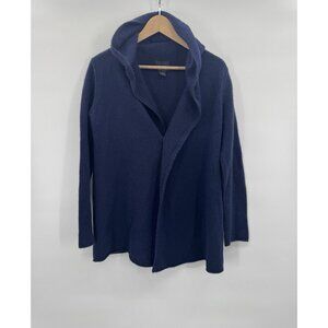 Vintage Womens Medium Navy Cardigan Cashmere Hooded Cottagecore Cozy Hygge